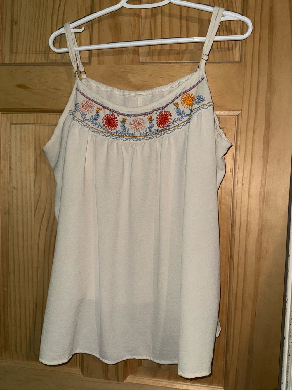 SHEIN Cream Embroidered Spaghetti Strap Tank Top